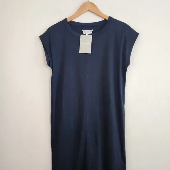 Everlane The Luxe Cotton Side Slit Tee Dress XS Black NWT Midi Short Sleeve New - Picture 5 of 12